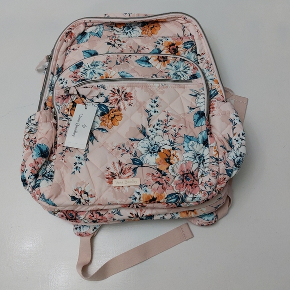 Vera Bradley Performance Twill XL Campus Backpack Peach Blossom Bouquet NWT - Picture 1 of 11